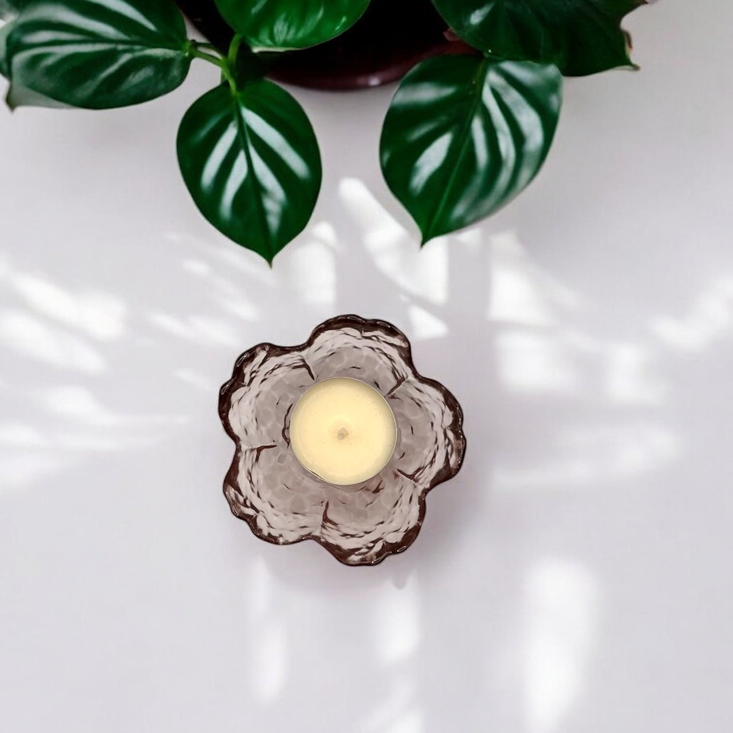 Pink Flower Glass Tea Light Holder