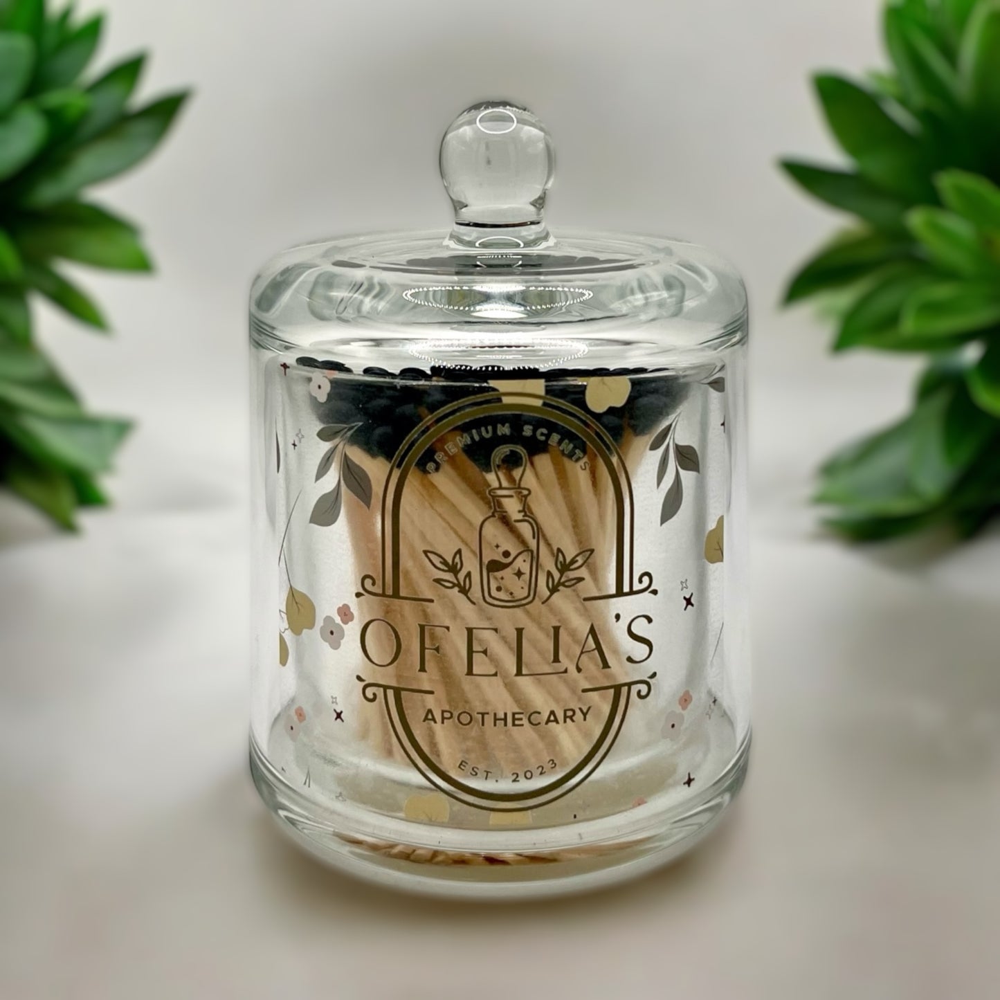 Luxury Black Tip Matchsticks with Glass Cloche and Striker