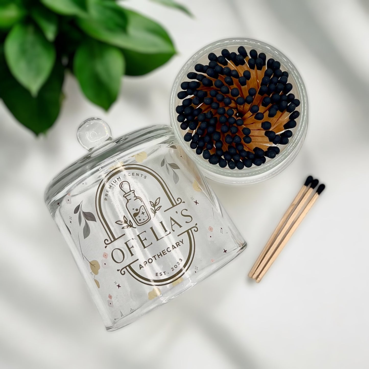 Luxury Black Tip Matchsticks with Glass Cloche and Striker