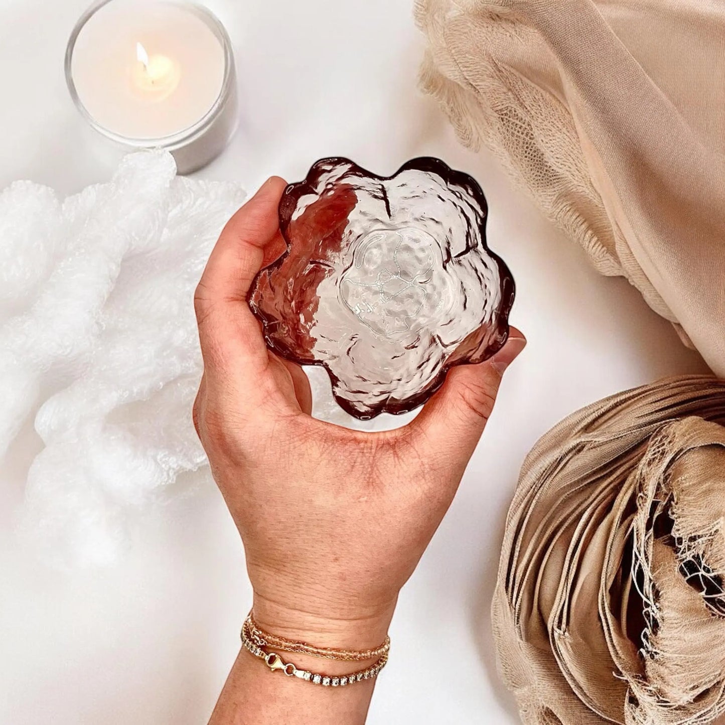 Pink Flower Glass Tea Light Holder