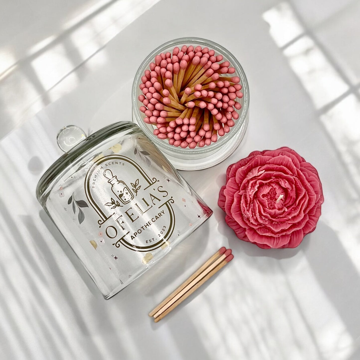 Luxury Pink Tip Matchsticks with Glass Cloche and Striker