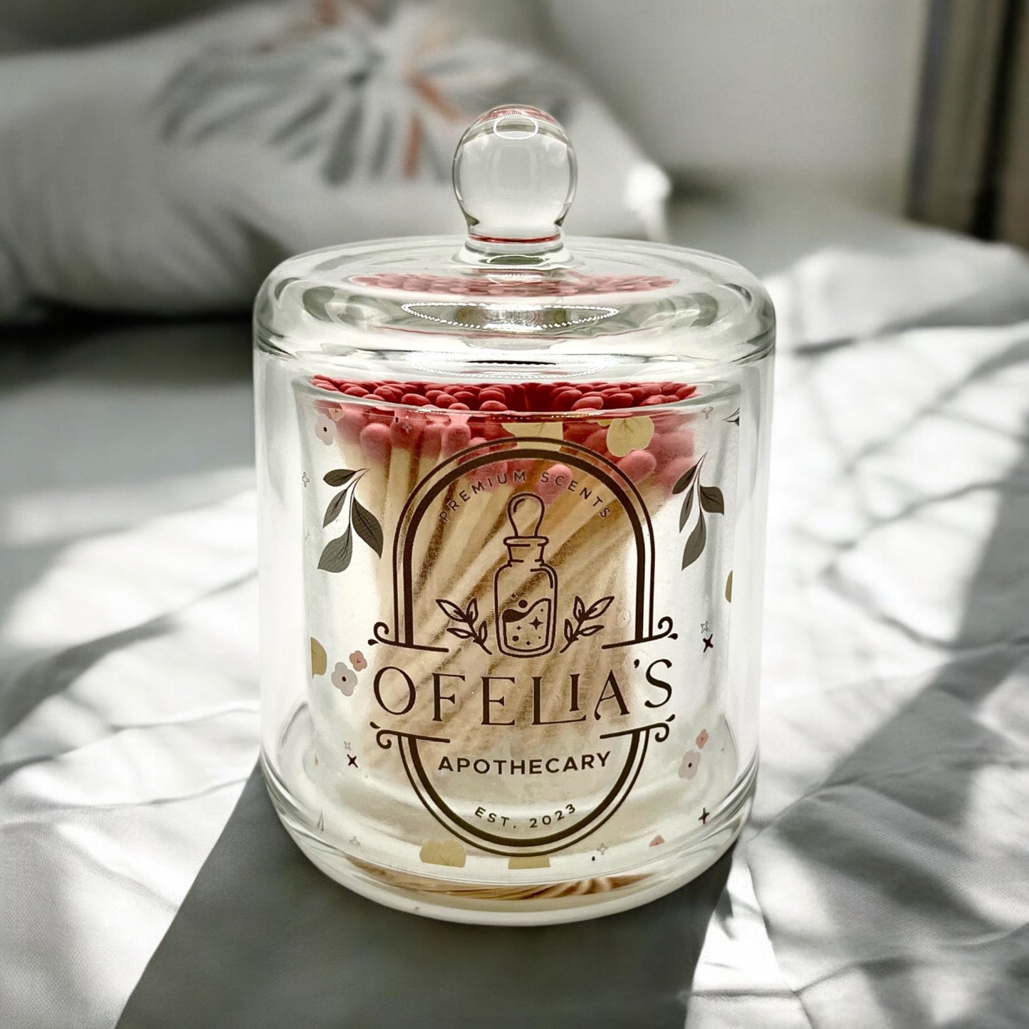 Luxury Pink Tip Matchsticks with Glass Cloche and Striker