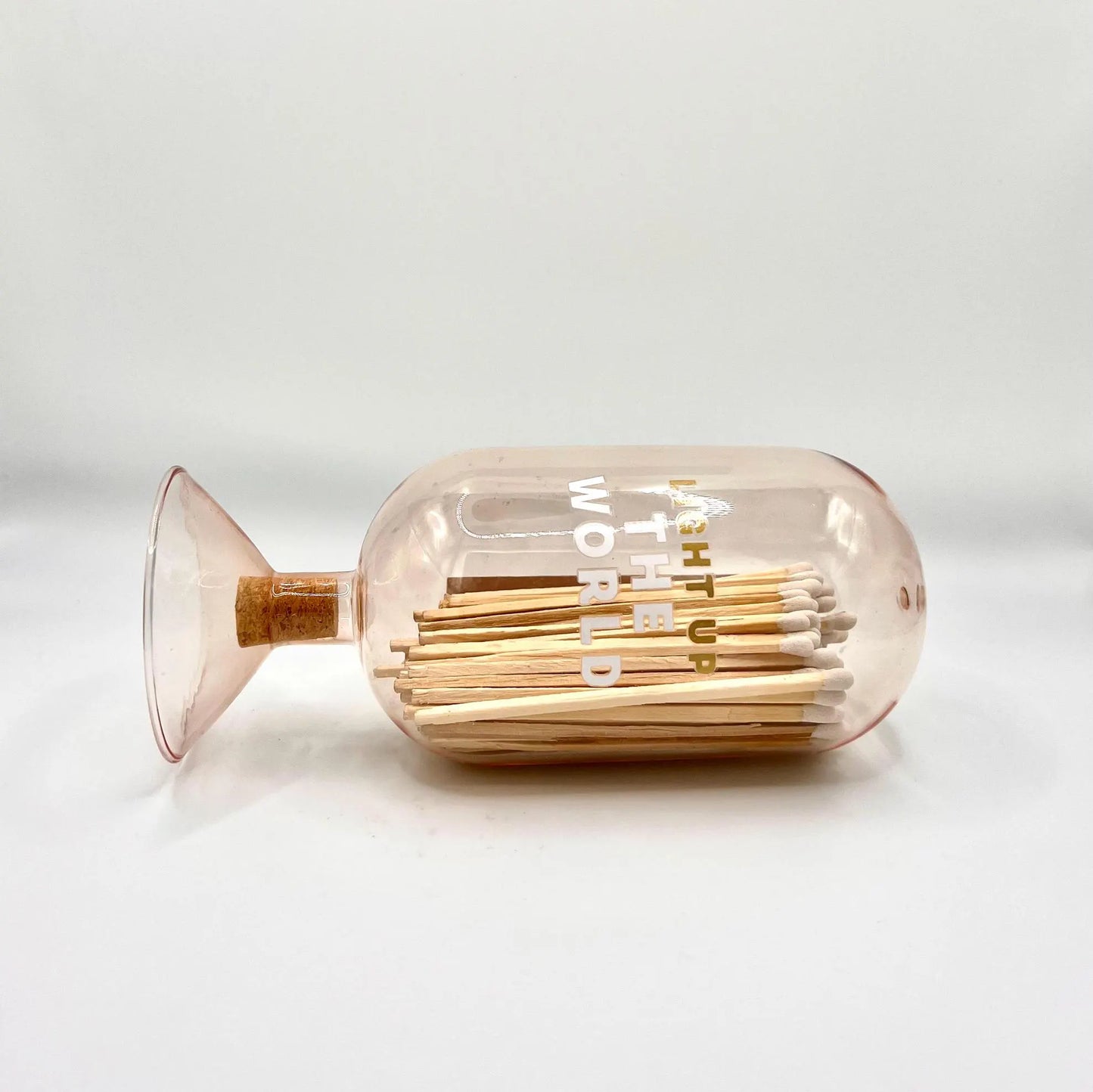 Luxury Matches White Tip in Oval Glass Cork Bottle & Striker