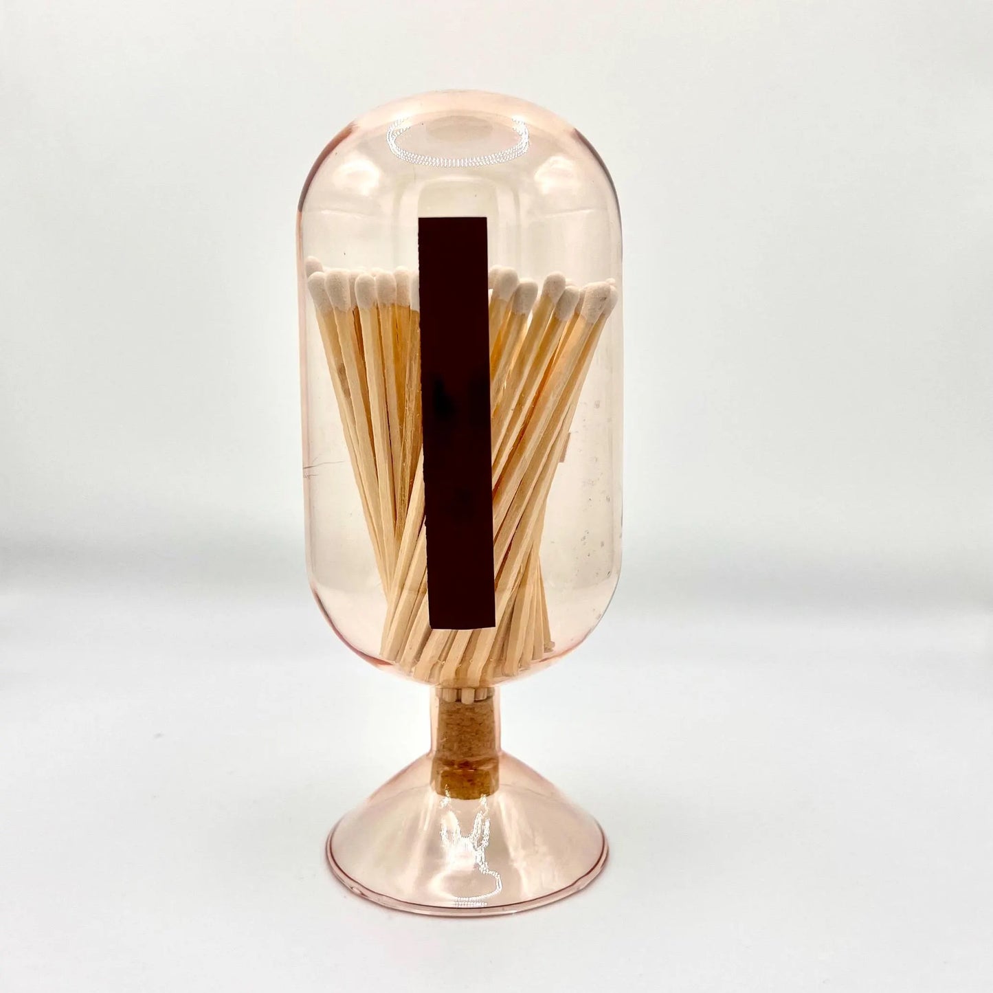 Luxury Matches White Tip in Oval Glass Cork Bottle & Striker