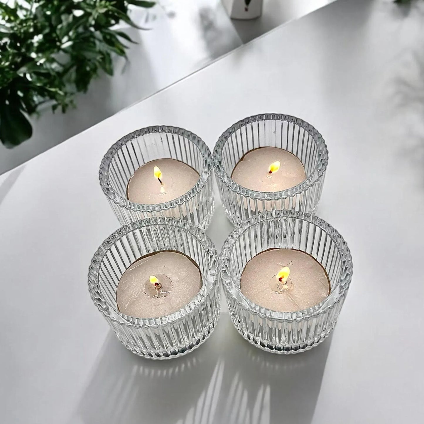 Set of 4 Glass Tea Light Candle Holders