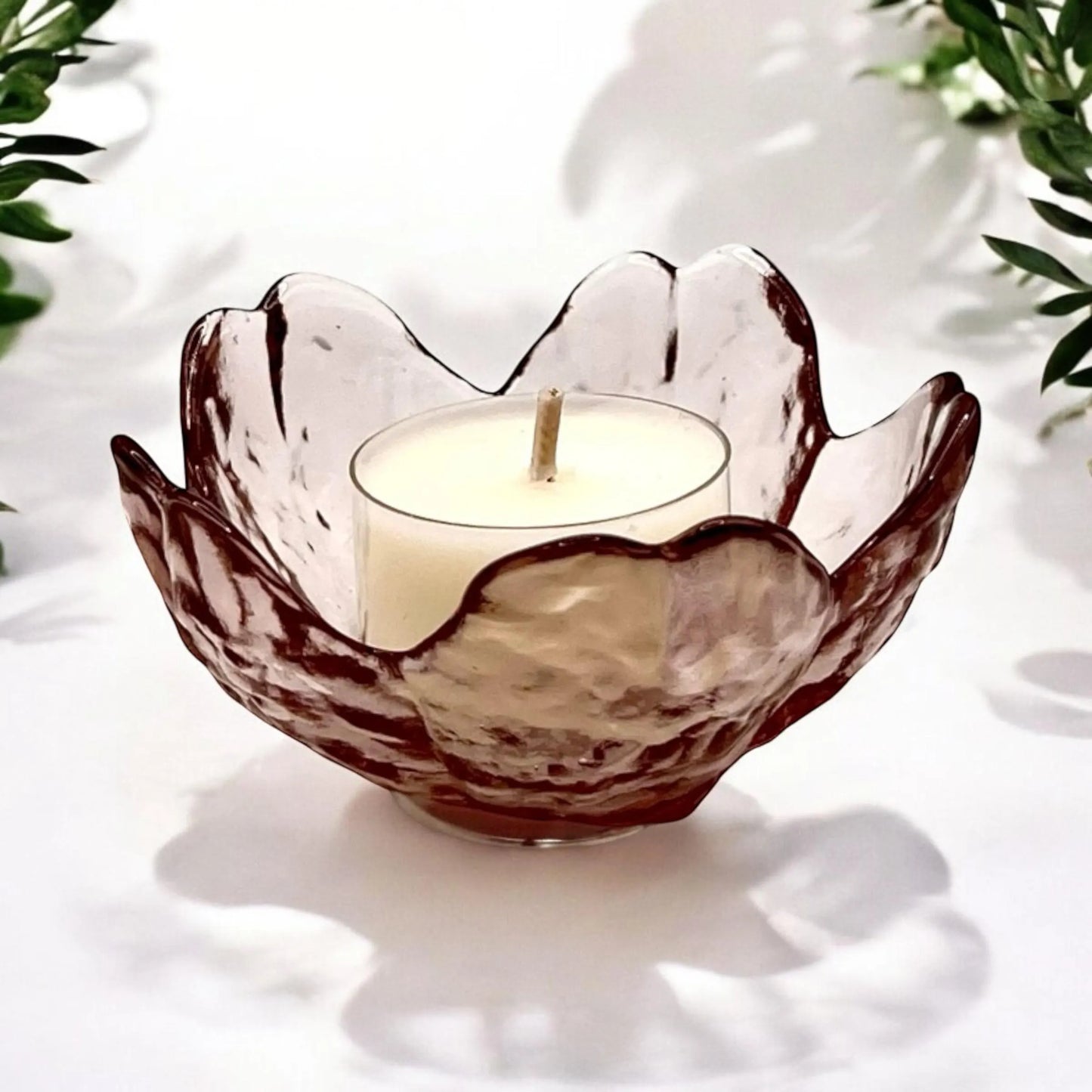 Pink Flower Glass Tea Light Holder