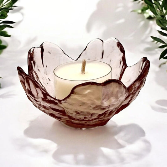 Pink Flower Glass Tea Light Holder